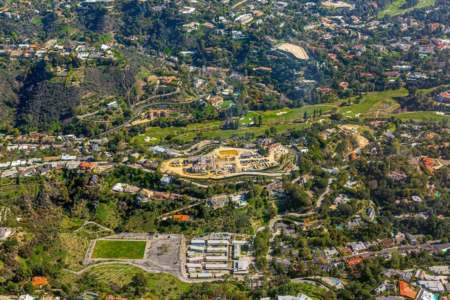 Wide Aerial View of a Bel Air Mega Mansion being Constructed