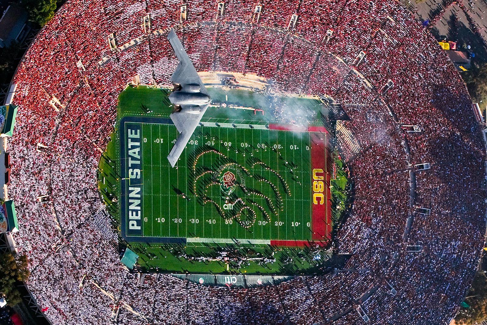 Mark Holtzman's B2 Bomber Rose Bowl Flyover Photo in a Sports