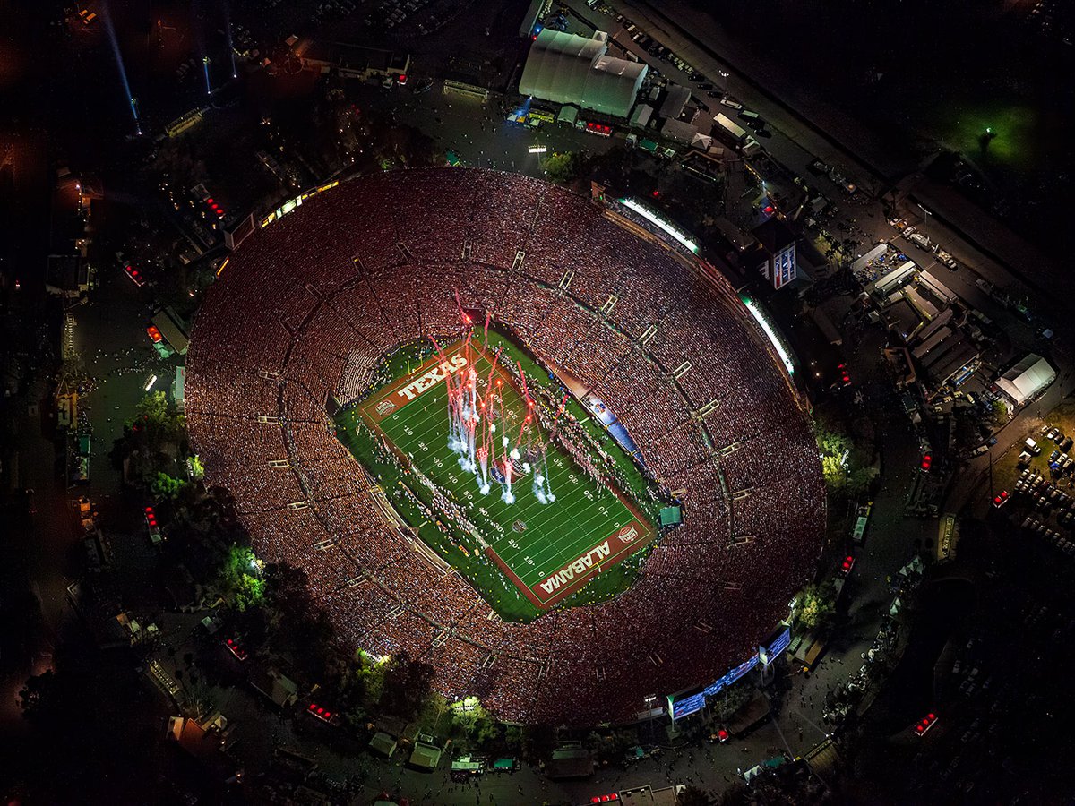 Blog photo of fireworks at the end of the National Anthem at the 2010 BCS National Championship Game between Texas Longhorns and Alabama Crimson Tide at the Rose Bowl Stadium in Pasadena, California