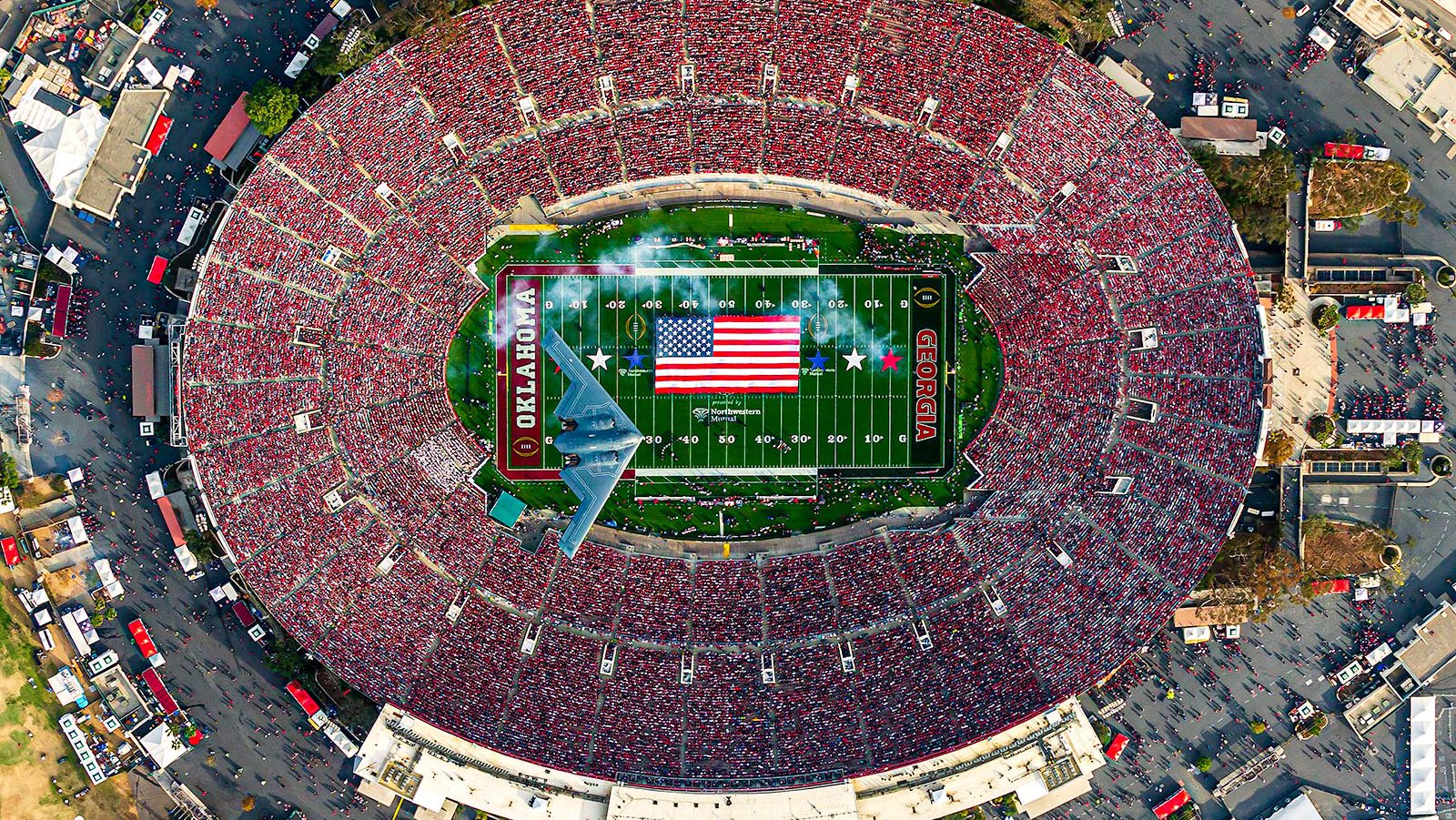 Blog Image of a Stealth Bomber B-2 Spirit Flyover at the 2018 Rose Bowl College Football Game