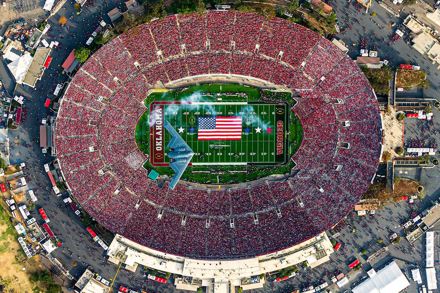 Blog Image of a Stealth Bomber B-2 Spirit Flyover at the 2018 Rose Bowl College Football Game
