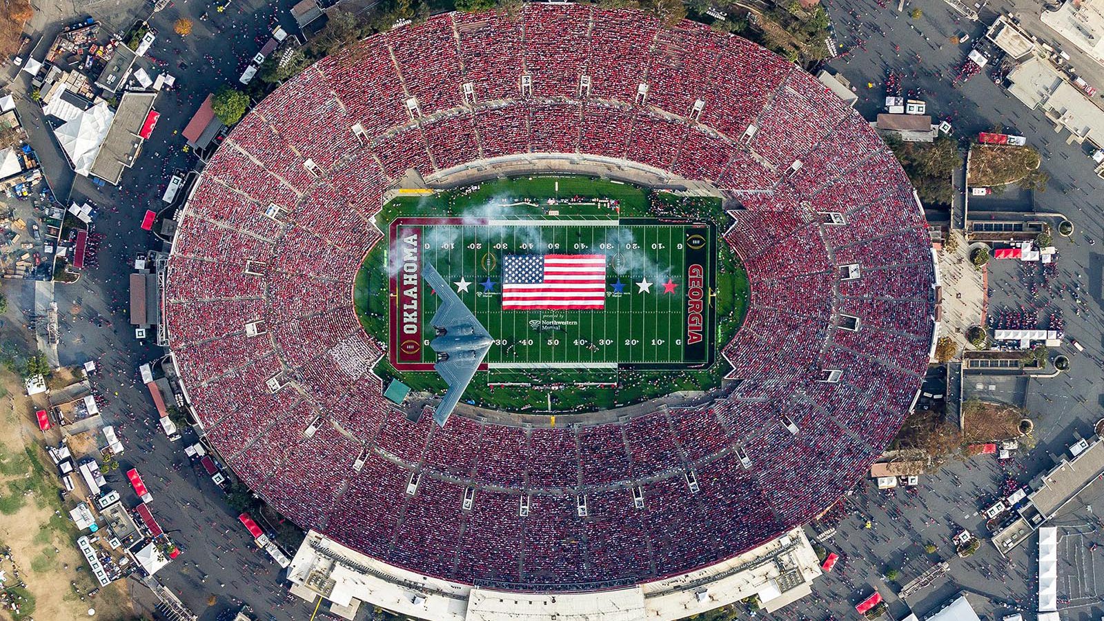 Sports image of the 2018 Rose Bowl Game B-2 Spirit (Stealth Bomber) Flyover on New Year's Day 2018