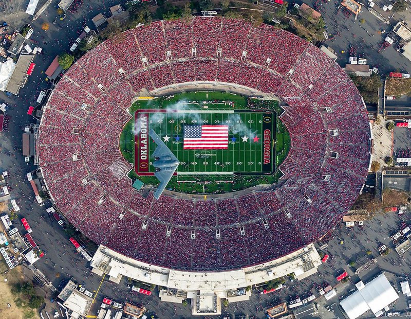 Sports image of the 2018 Rose Bowl Game B-2 Spirit (Stealth Bomber) Flyover on New Year's Day 2018
