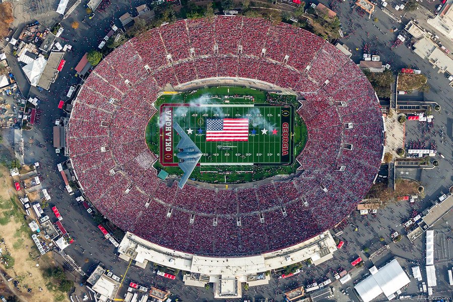 Sports image of the 2018 Rose Bowl Game B-2 Spirit (Stealth Bomber) Flyover on New Year's Day 2018