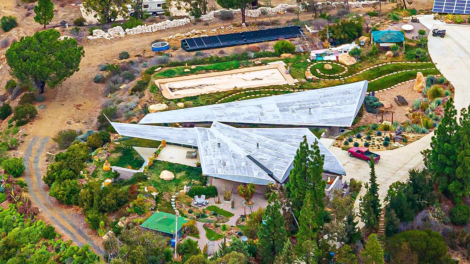 Residential real estate close-up photo of the 747 Wing House in Malibu, California