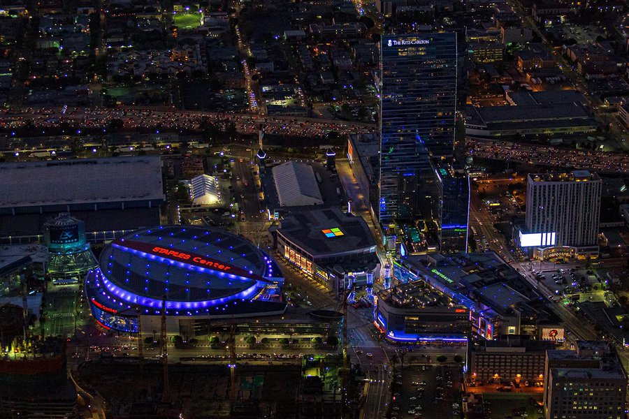 Commercial real estate photo of the Staples Center, LA Live and Ritz Carlton in Downtown Los Angeles