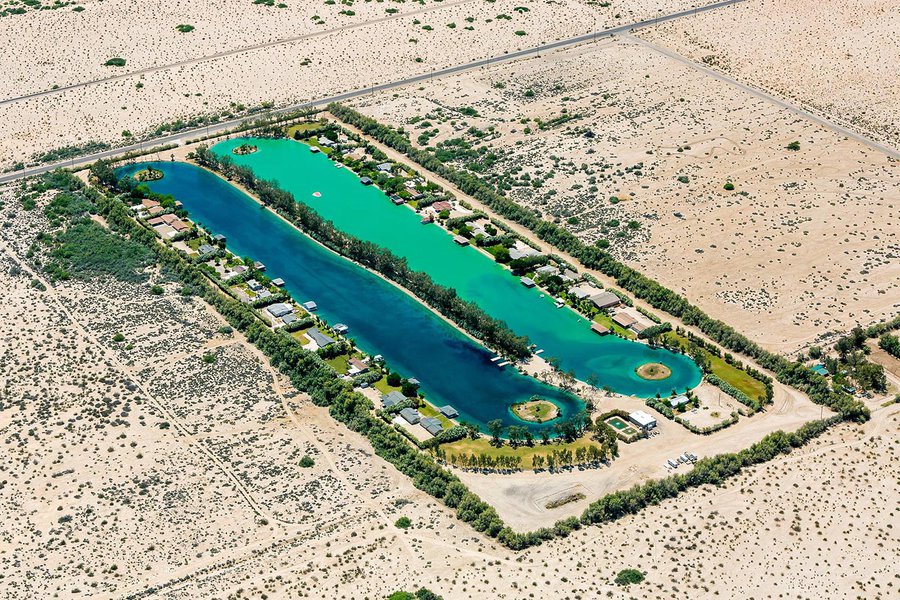 Residential real estate photo of the Imperial Lakes community and its water ski lakes in El Centro, California