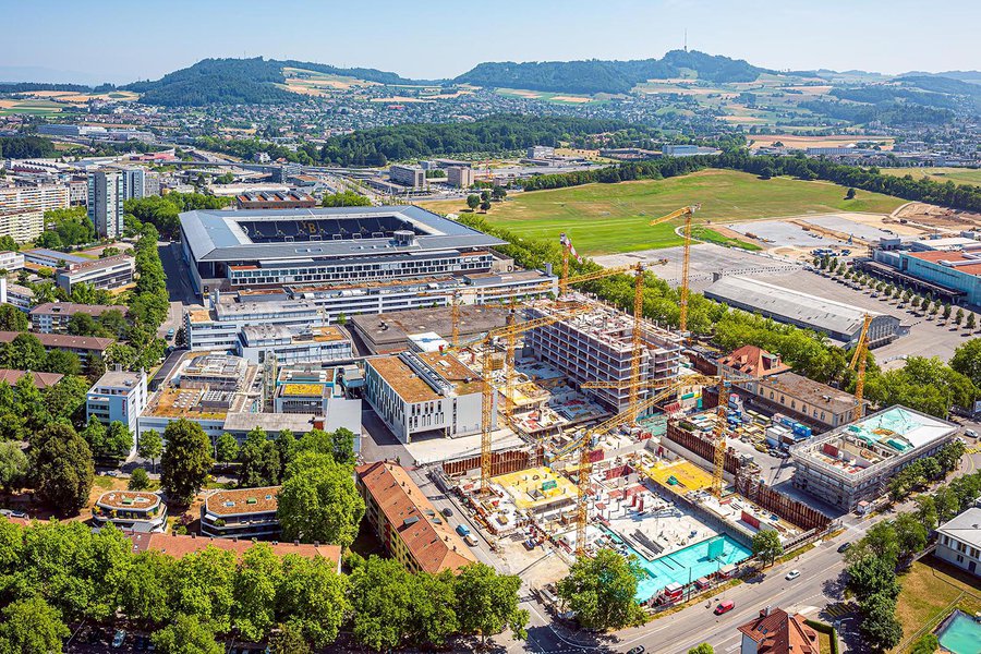 Services aerial photograph of a construction project in Frankfurt, Germany