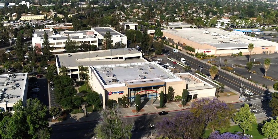 HD Aerial Drone Image of a 24 Hour Fitness Gym in West Covina, California