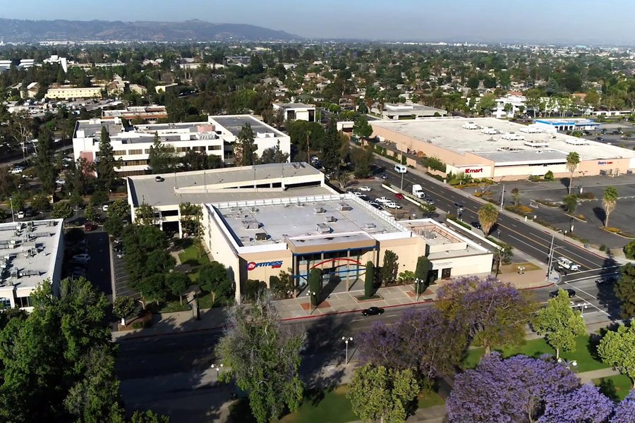 HD Aerial Drone Image of a 24 Hour Fitness Gym in West Covina, California