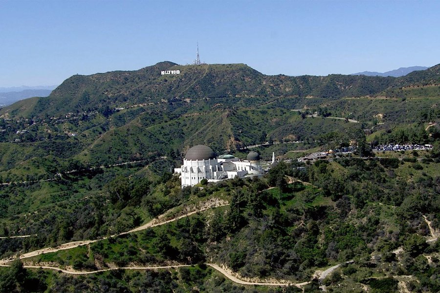 Aerial HD Video Still of Griffith Park with the Griffith Observatory and Hollywood Sign