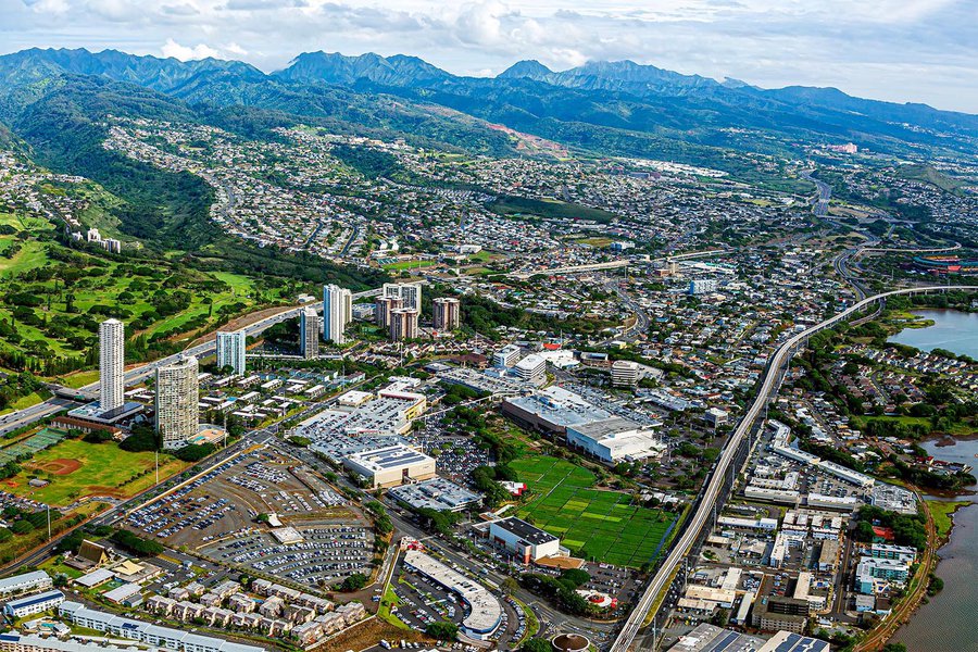 Services aerial photo of a shopping center in Honolulu, Oahu, Hawaii