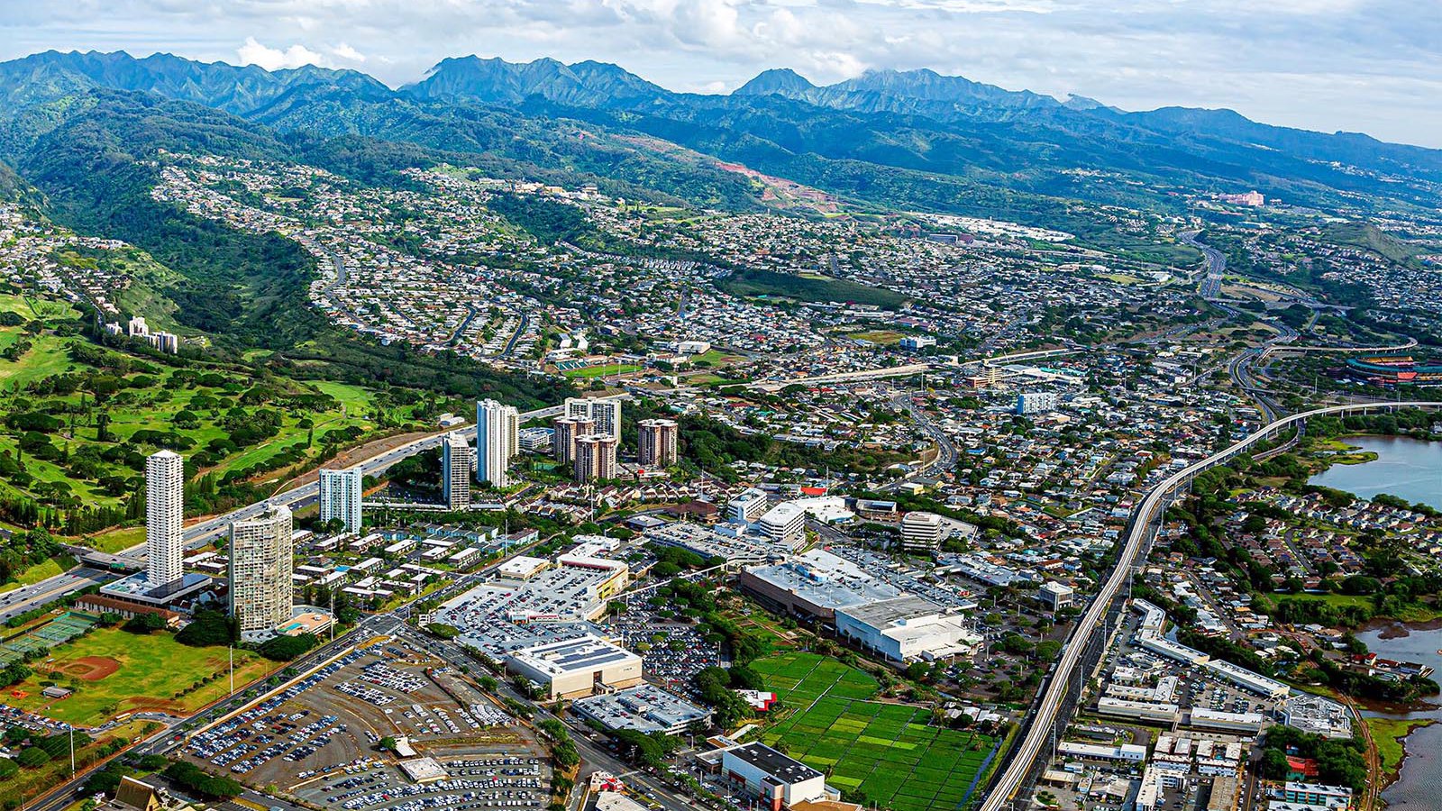 Services aerial photo of a shopping center in Honolulu, Oahu, Hawaii