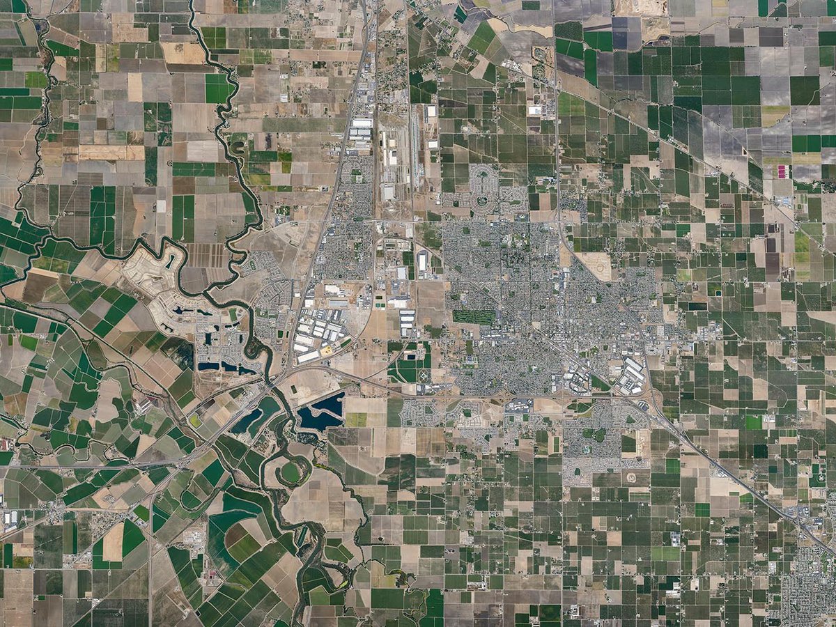 Mapping overview orthophoto image of the city of Manteca and city of Lathrop in California's Central Valley