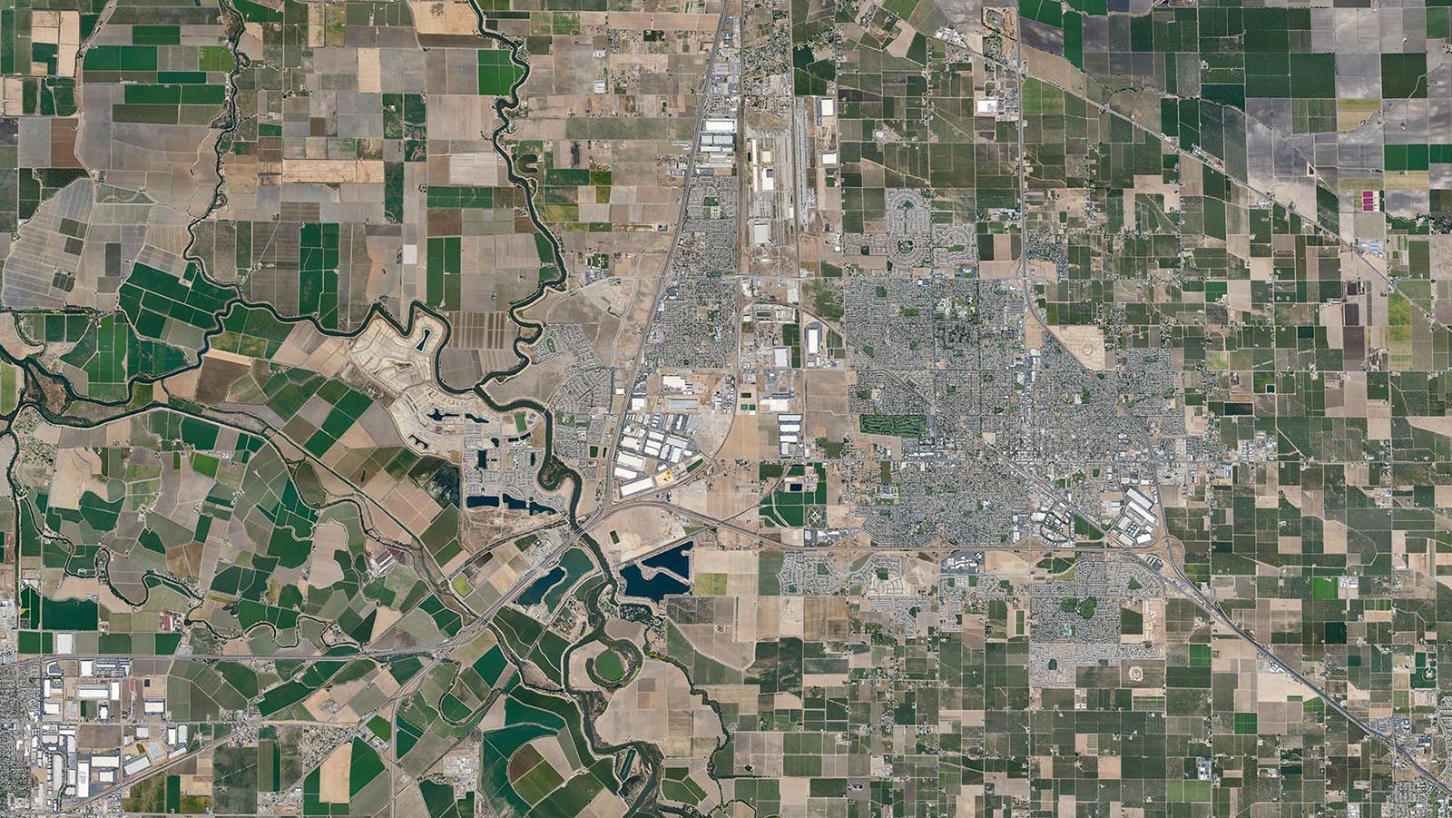 Mapping overview orthophoto image of the city of Manteca and city of Lathrop in California's Central Valley