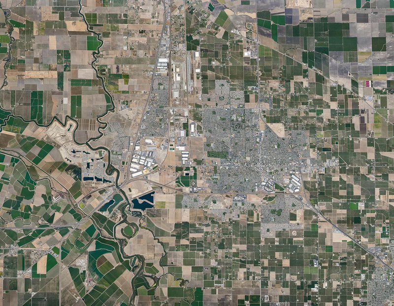 Mapping overview orthophoto image of the city of Manteca and city of Lathrop in California's Central Valley