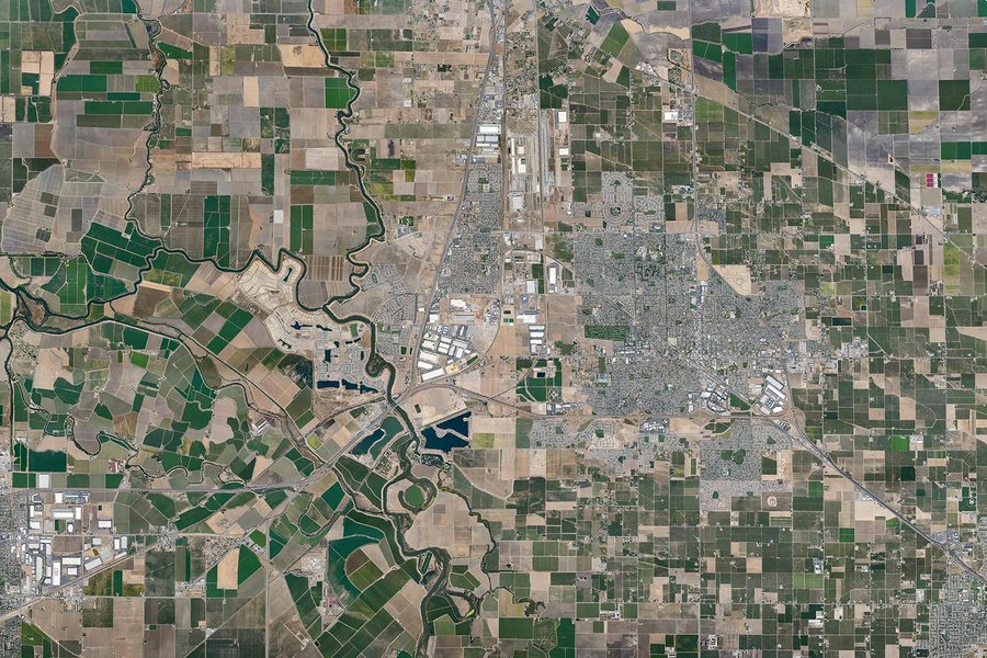 Mapping overview orthophoto image of the city of Manteca and city of Lathrop in California's Central Valley