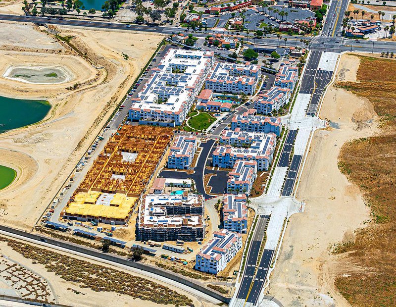 Construction photo of luxury apartments being constructed in Ontario, California