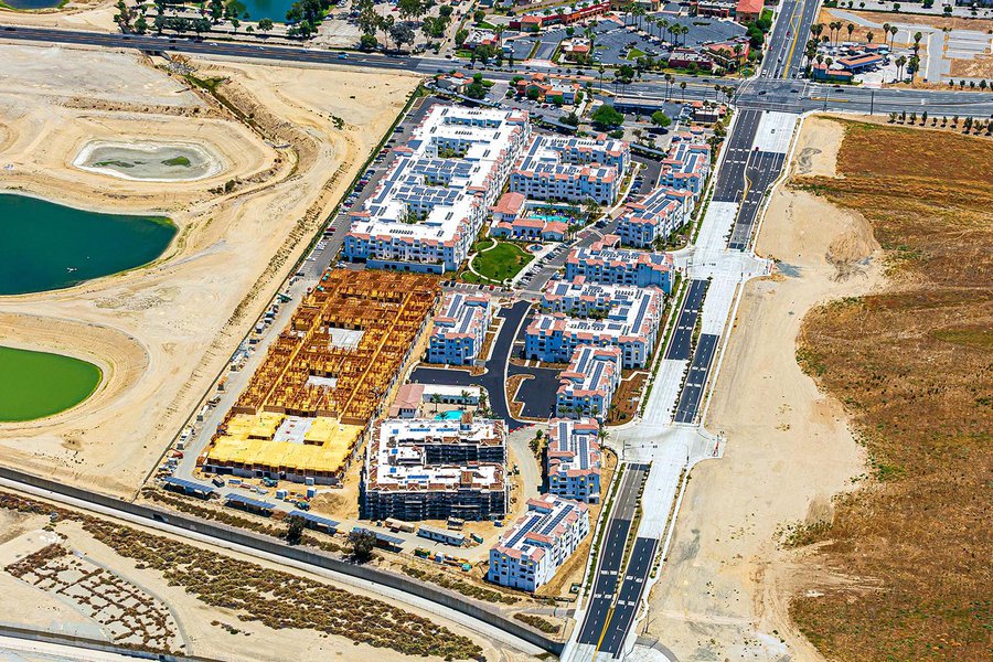 Construction photo of luxury apartments being constructed in Ontario, California