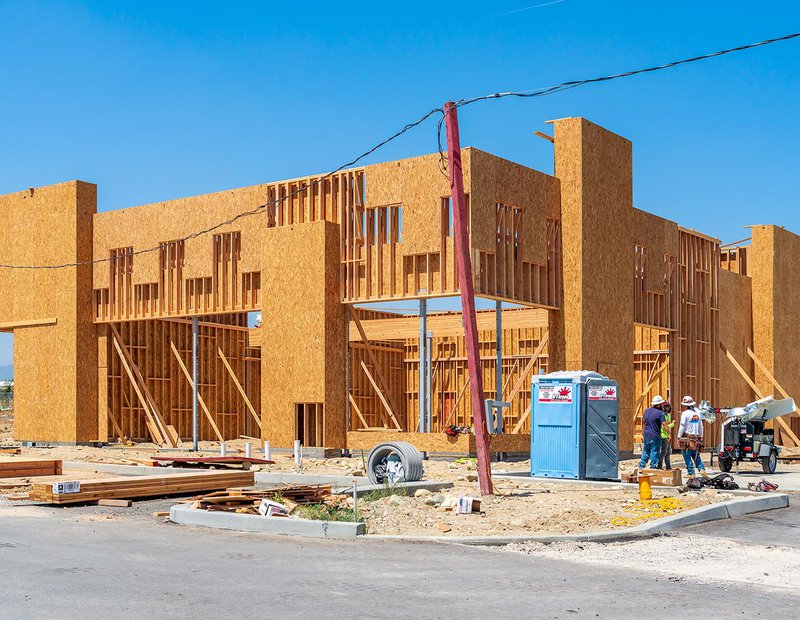 Construction photo of a shopping center being constructed in Rialto, California