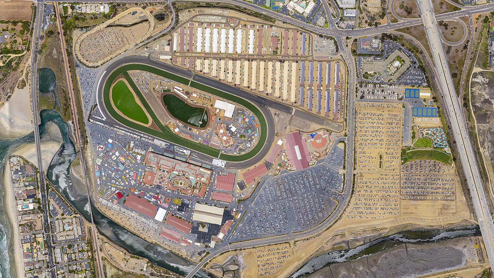 Mapping orthophoto image of the Del Mar Fairgrounds during the San Diego County Fair in Del Mar, California