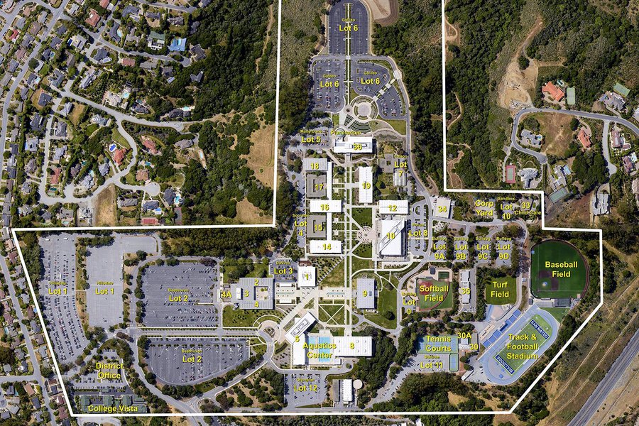 Services aerial vertical photo of the College of San Mateo, which was labeled and delivered as an aerial photo map