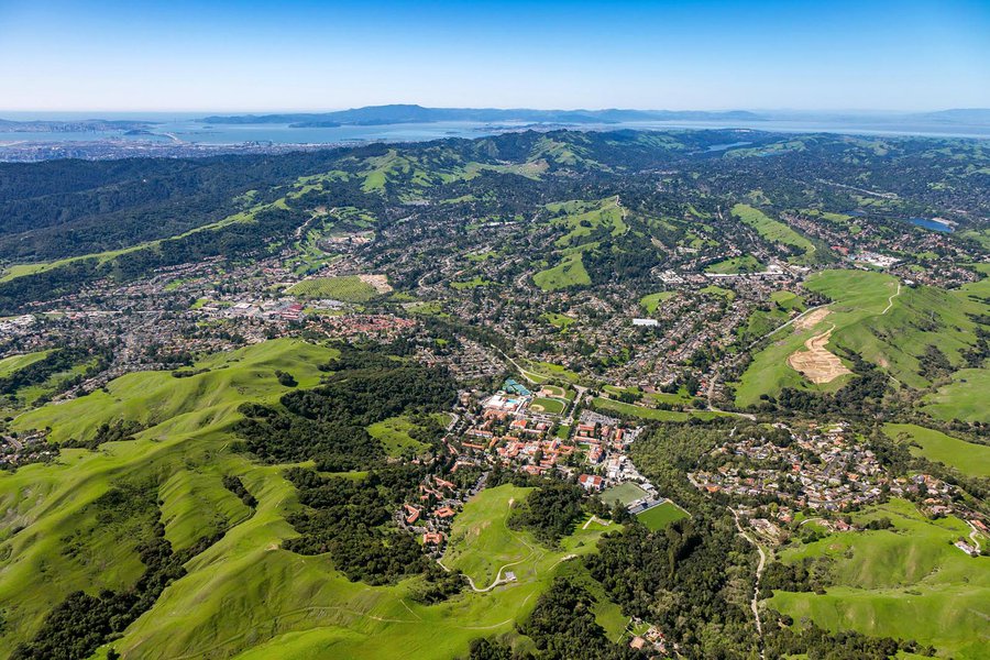 School photo of Saint Mary's College of California in Moraga, California with San Francisco in the background