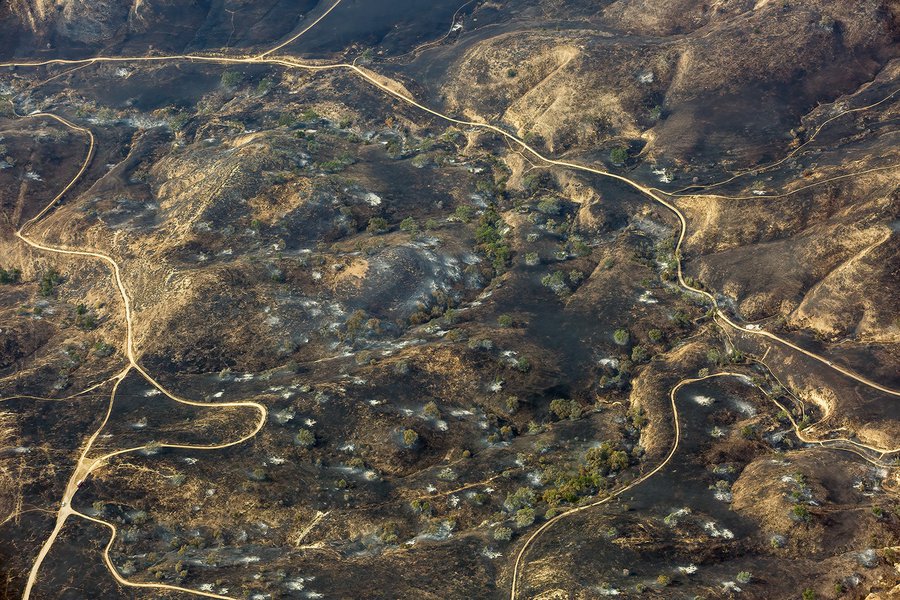 The Woolsey Fire burned nearly everything in its path, leaving the Las Virgenes Canyon Open Space Preserve a charred and desolate wasteland. This aerial photograph captures the utter devastation caused by one of California’s worst fire disasters.