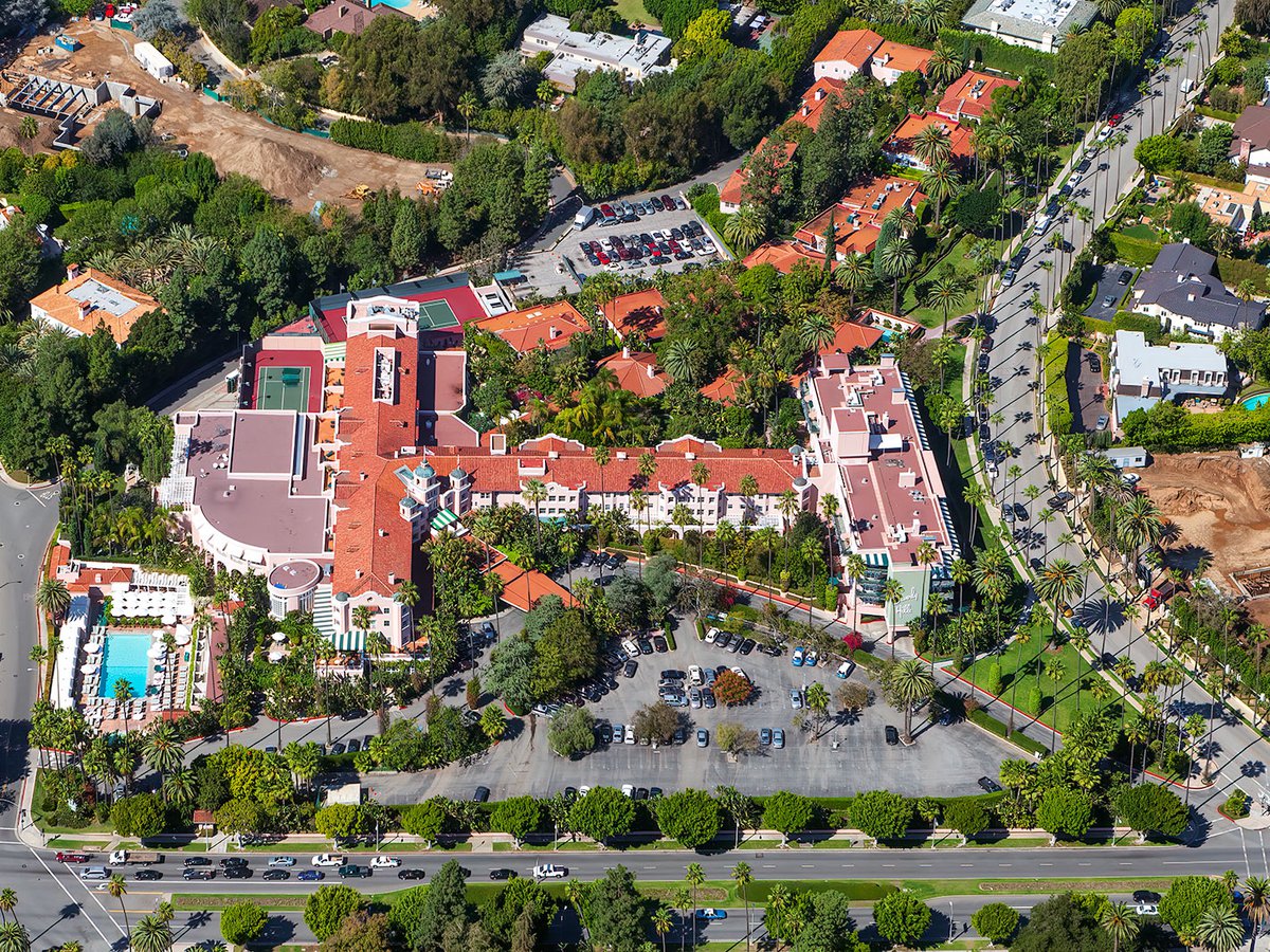 Aerial blog photo of the Beverly Hills Hotel in Beverly Hills, California