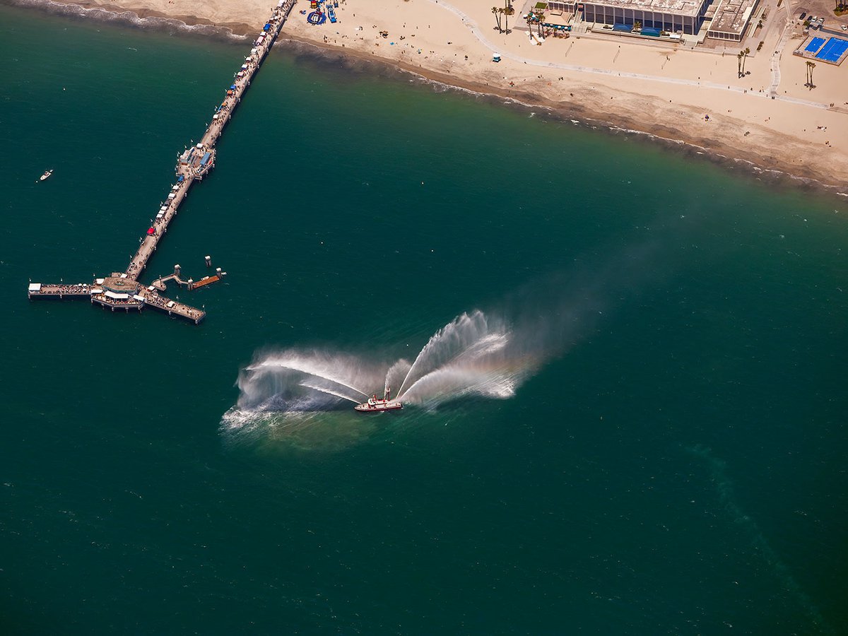 Blog image of a fire boat in Long Beach putting on a water display