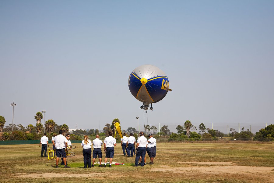 Blog photo of the Goodyear Blimp landing on the landing pad in Gardena, California