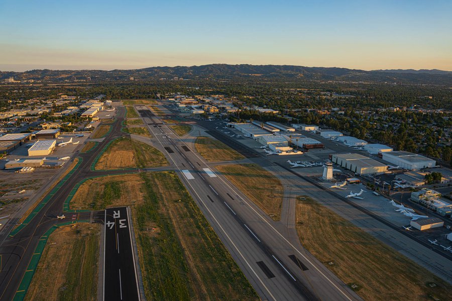Blog photo looking down the small runway at Van Nuys Airport at Sunset
