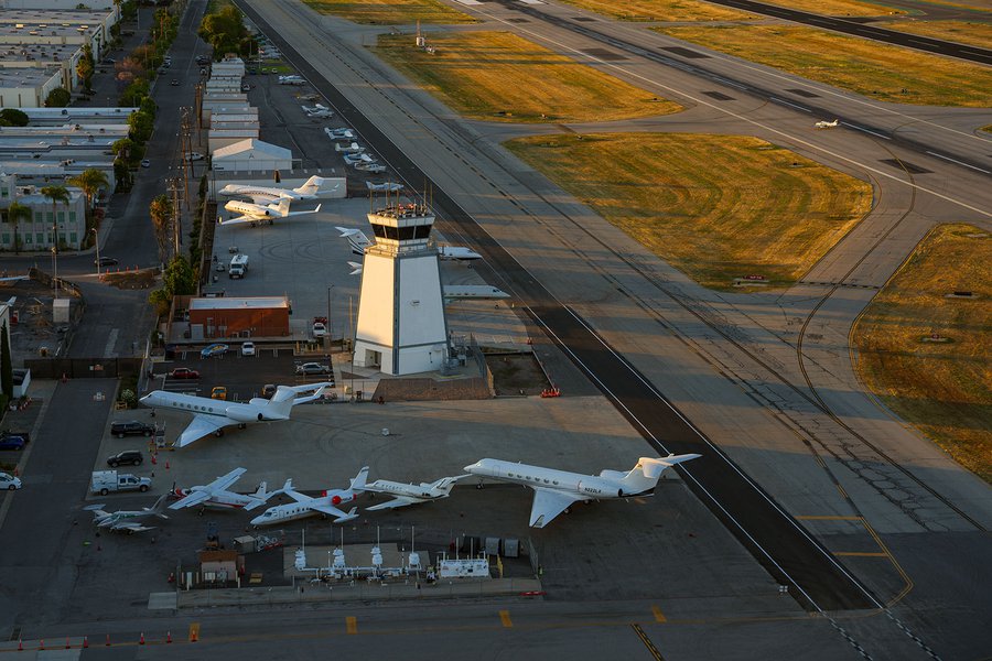 Blog image of the Air Traffic Control Tower at Van Nuys Airport at sunset