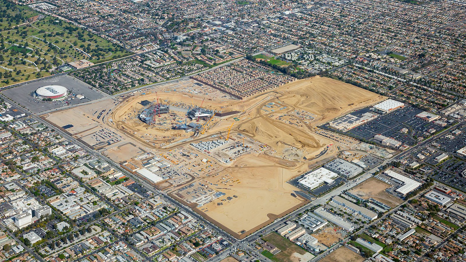 Blog image of the SoFi Stadium construction in January 2018 at Hollywood Park in Inglewood, California