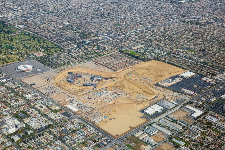 Blog image of the SoFi Stadium construction in January 2018 at Hollywood Park in Inglewood, California