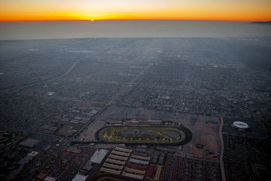 Blog sunset photo of Hollywood Park in Inglewood, California before the construction of the SoFi Stadium