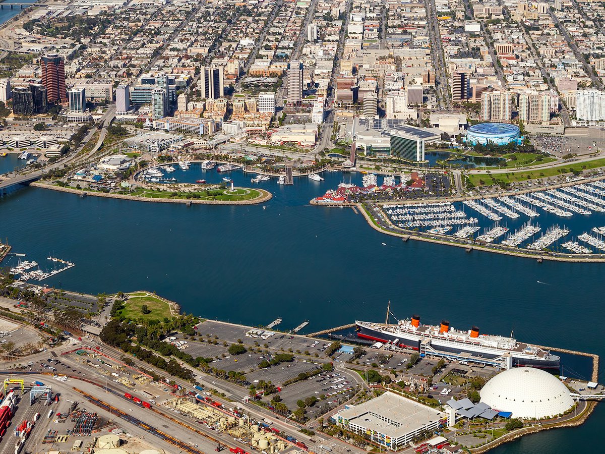 Blog aerial image of Downtown Long Beach, California, as seem from the Port of Long Beach