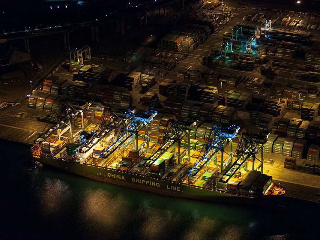 Blog image of a cargo ship at the Port of Los Angeles at night in San Pedro, California