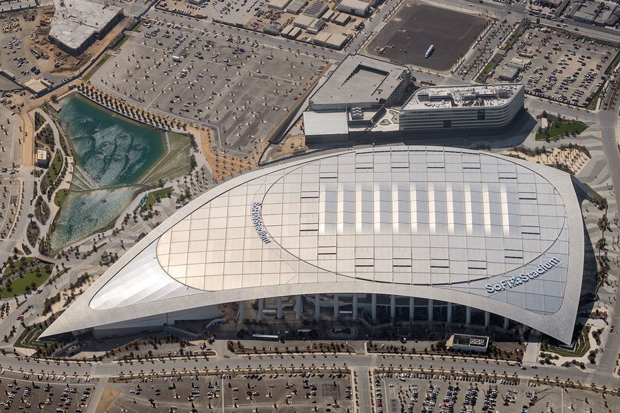 Blog completed image of the SoFi Stadium construction in October 2020 at Hollywood Park in Inglewood, California