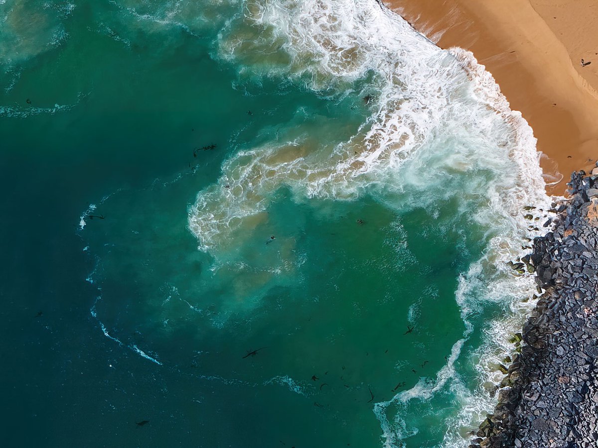 Aerial blog image of a rip current at the Wedge in Newport Beach, California